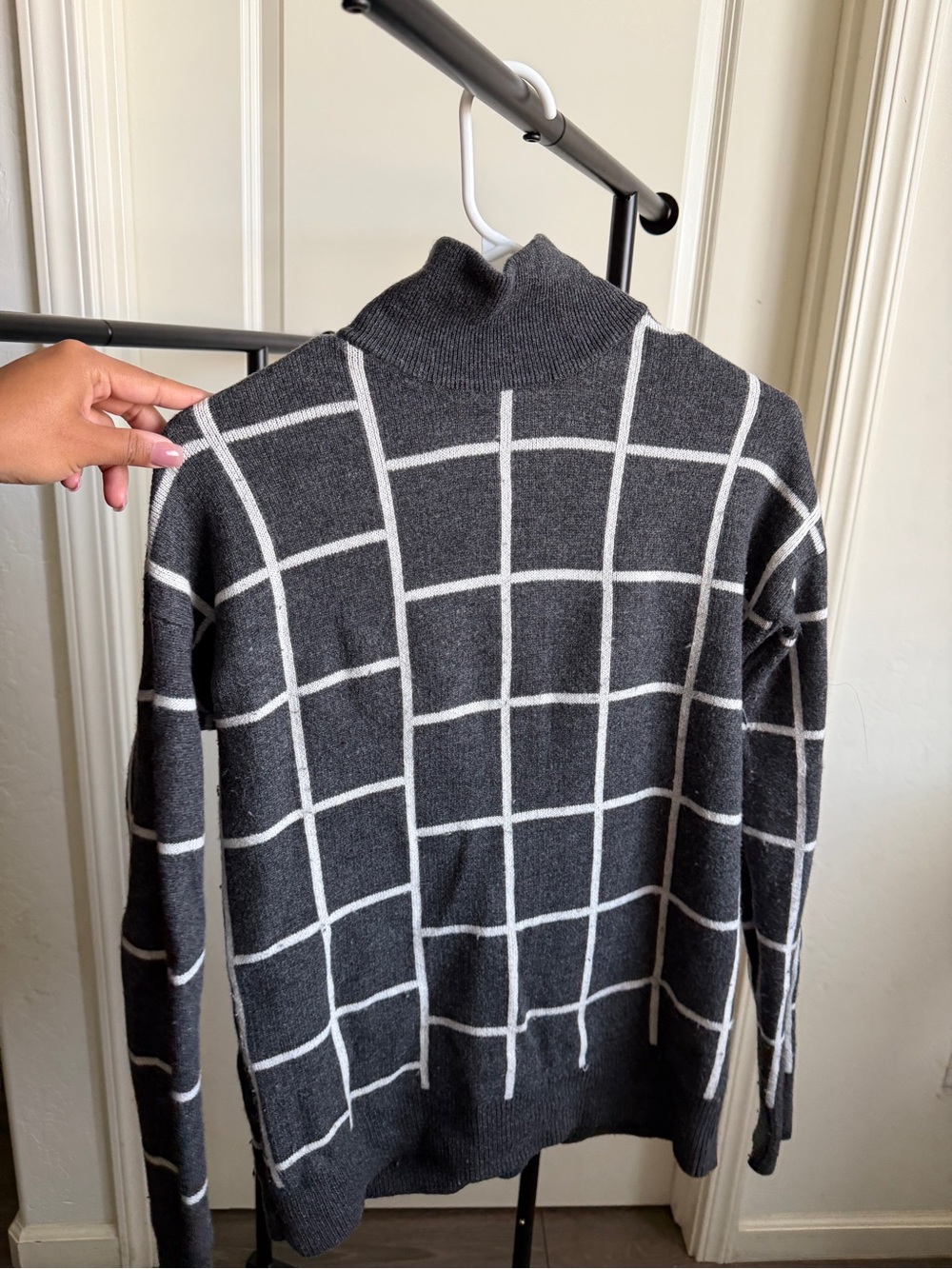 Charcoal Gray Windowpane Turtleneck Sweater - women